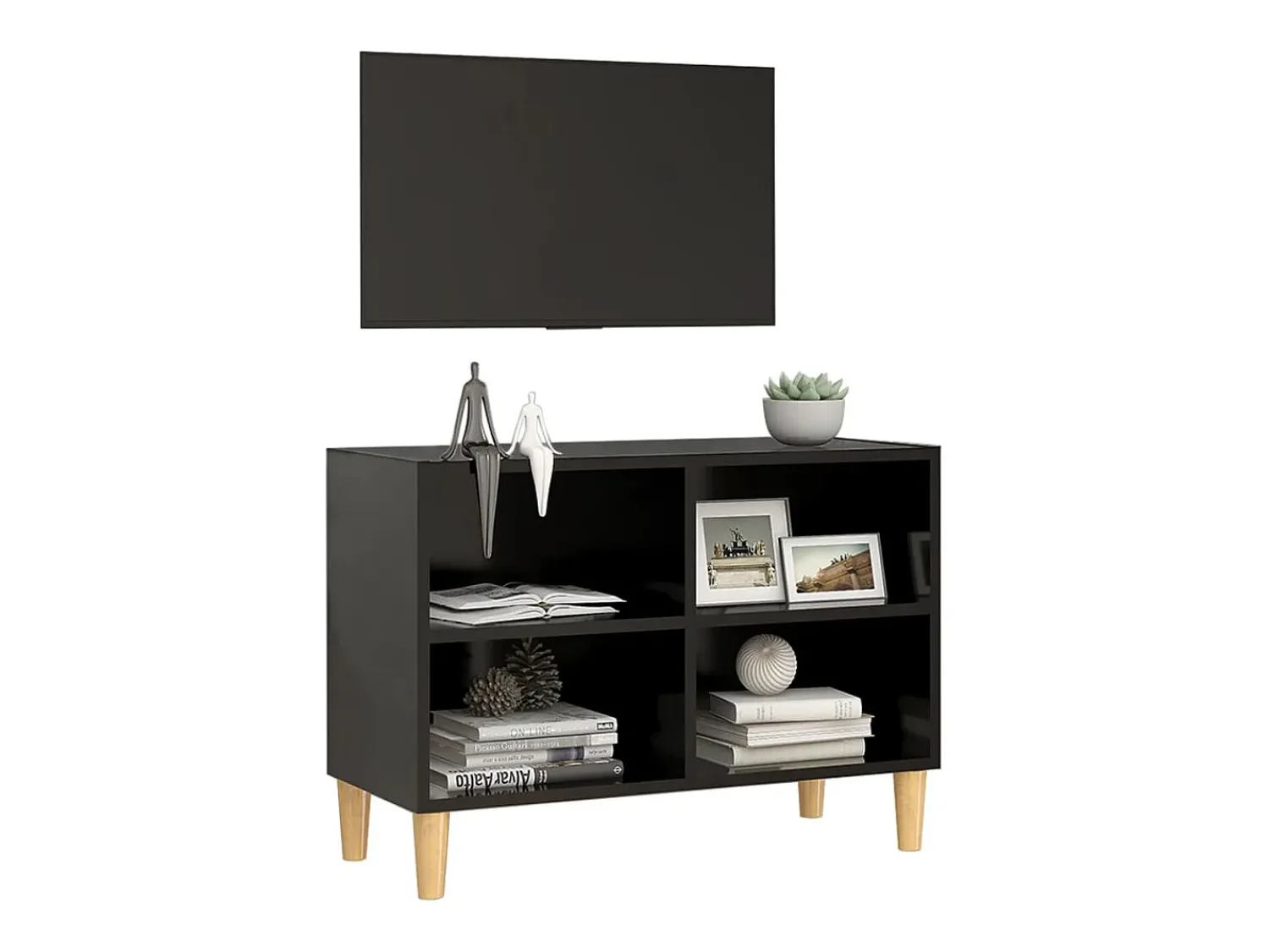 Móvel de TV c/ pernas de madeira maciça 69,5x30x50 cm PT163588^ Móvel De Tv