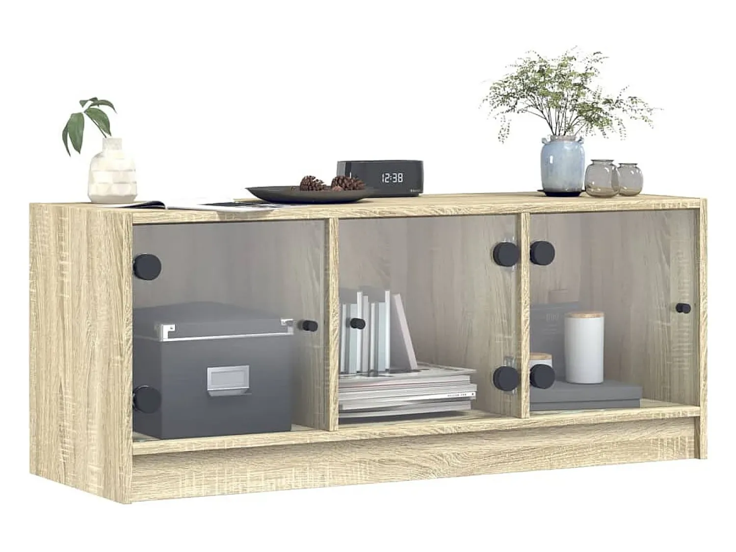 Móvel De Tv| Móvel de TV c/ portas de vidro 102x37x42 cm carvalho sonoma PT257714 Castanho