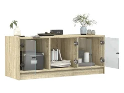 Móvel De Tv| Móvel de TV c/ portas de vidro 102x37x42 cm carvalho sonoma PT257714 Castanho