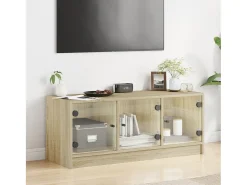 Móvel De Tv| Móvel de TV c/ portas de vidro 102x37x42 cm carvalho sonoma PT257714 Castanho