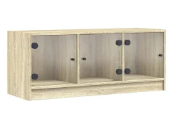 Móvel De Tv| Móvel de TV c/ portas de vidro 102x37x42 cm carvalho sonoma PT257714 Castanho
