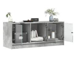 Móvel De Tv| Móvel de TV c/ portas de vidro 102x37x42 cm cinza cimento PT287244 Cinzento