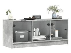 Móvel De Tv| Móvel de TV c/ portas de vidro 102x37x42 cm cinza cimento PT287244 Cinzento
