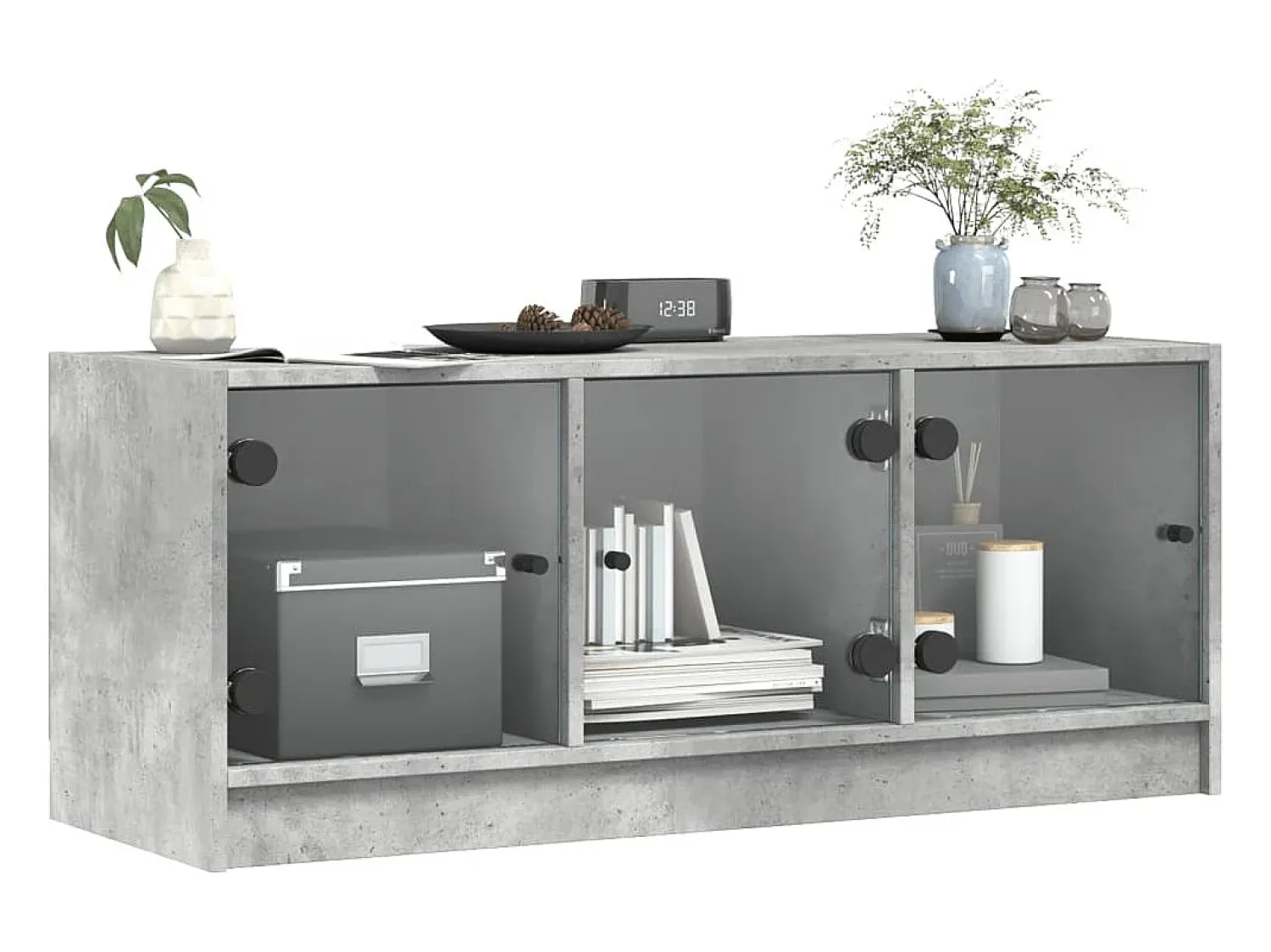 Móvel De Tv| Móvel de TV c/ portas de vidro 102x37x42 cm cinza cimento PT287244 Cinzento