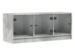 Móvel De Tv| Móvel de TV c/ portas de vidro 102x37x42 cm cinza cimento PT287244 Cinzento