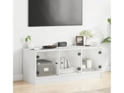 Clearance Móvel de TV c/ portas de vidro 102x37x42 cm PT478176 Branco