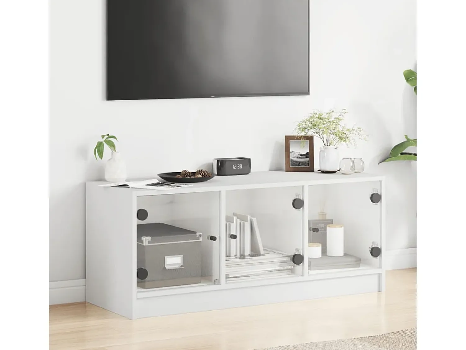 Clearance Móvel de TV c/ portas de vidro 102x37x42 cm PT478176 Branco