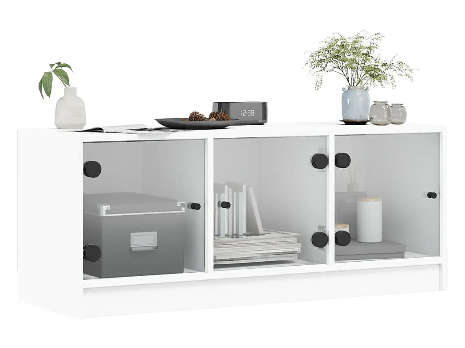 Clearance Móvel de TV c/ portas de vidro 102x37x42 cm PT478176 Branco