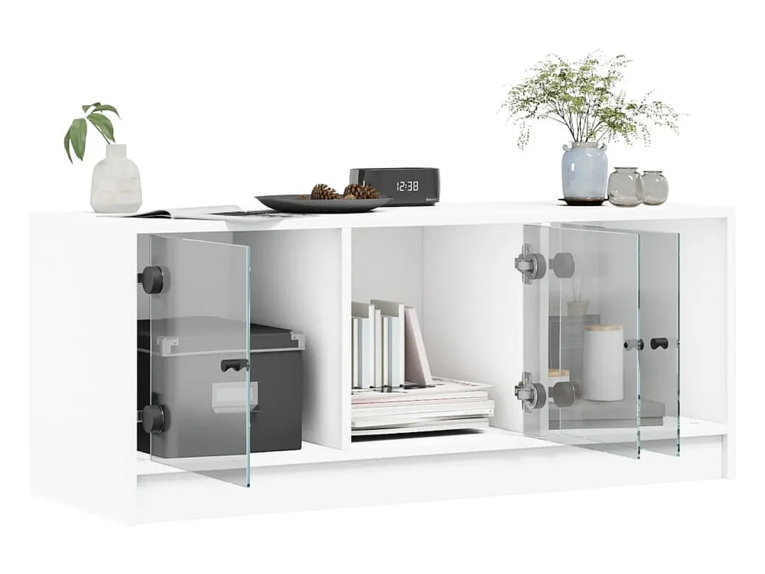 Clearance Móvel de TV c/ portas de vidro 102x37x42 cm PT478176 Branco
