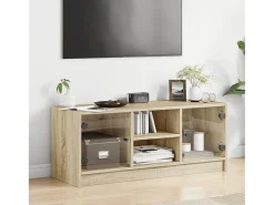 Móvel De Tv| Móvel de TV c/ portas de vidro 102x37x42 cm carvalho sonoma PT972960 Castanho