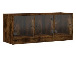 Móvel De Tv* Móvel de TV c/ portas de vidro 102x37x42 cm carvalho fumado PT270379 Castanho