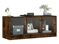 Móvel De Tv* Móvel de TV c/ portas de vidro 102x37x42 cm carvalho fumado PT270379 Castanho