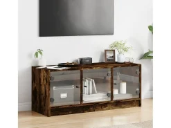 Móvel De Tv* Móvel de TV c/ portas de vidro 102x37x42 cm carvalho fumado PT270379 Castanho