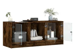 Móvel De Tv* Móvel de TV c/ portas de vidro 102x37x42 cm carvalho fumado PT270379 Castanho