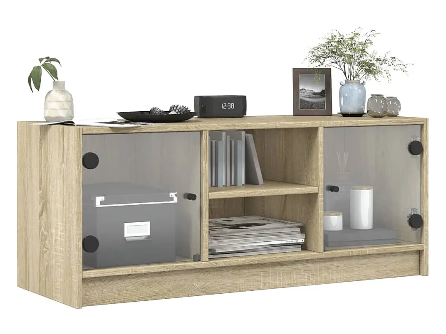 Móvel De Tv|vidaxl Móvel de TV c/ portas de vidro 102x37x42 cm carvalho sonoma Castanho