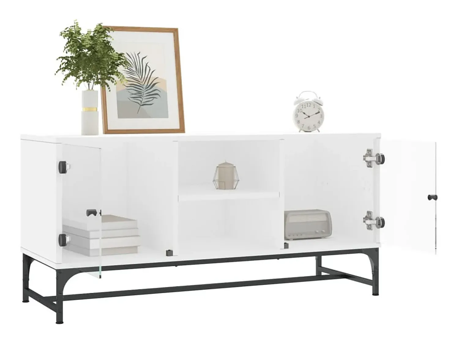 Outlet Móvel de TV c/ portas de vidro 102x37x50 cm PT301831 Branco