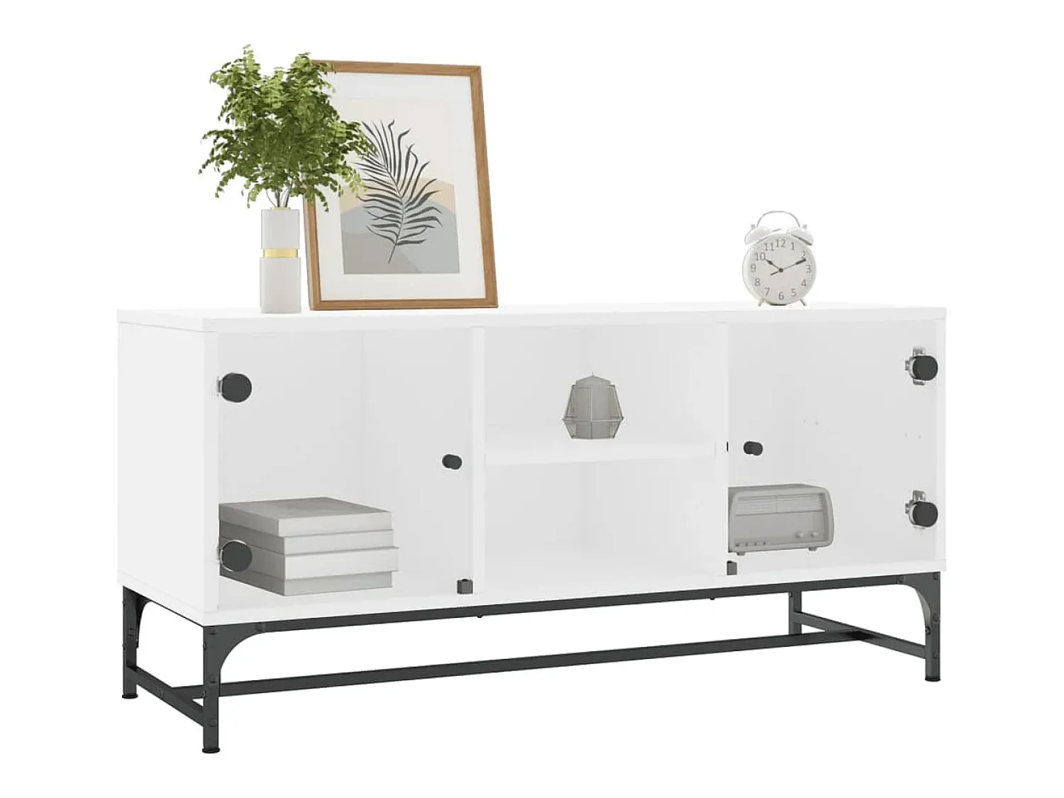 Outlet Móvel de TV c/ portas de vidro 102x37x50 cm PT301831 Branco