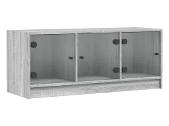 New Móvel de TV c/ portas de vidro 102x37x42 cm cinza sonoma PT613618 Cinzento