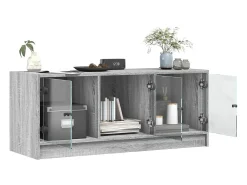New Móvel de TV c/ portas de vidro 102x37x42 cm cinza sonoma PT613618 Cinzento