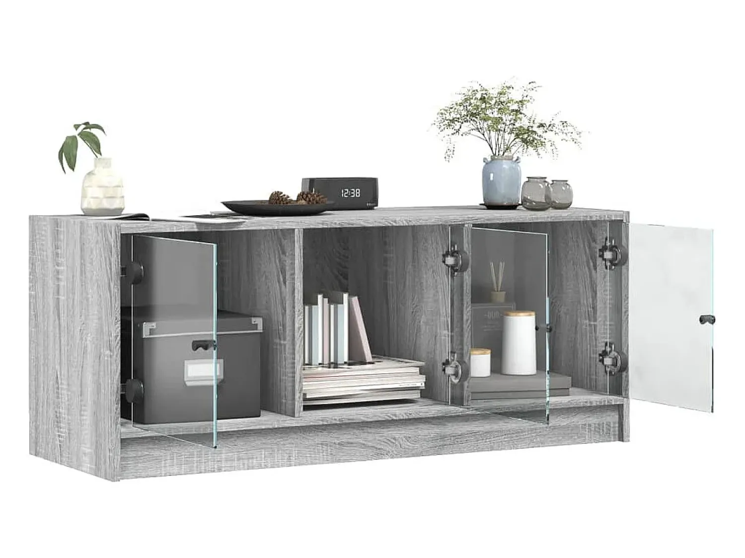New Móvel de TV c/ portas de vidro 102x37x42 cm cinza sonoma PT613618 Cinzento