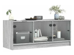 New Móvel de TV c/ portas de vidro 102x37x42 cm cinza sonoma PT613618 Cinzento
