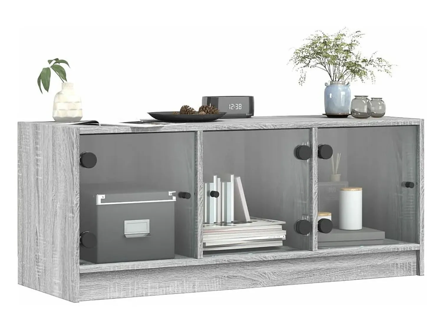 New Móvel de TV c/ portas de vidro 102x37x42 cm cinza sonoma PT613618 Cinzento