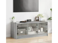 New Móvel de TV c/ portas de vidro 102x37x42 cm cinza sonoma PT613618 Cinzento