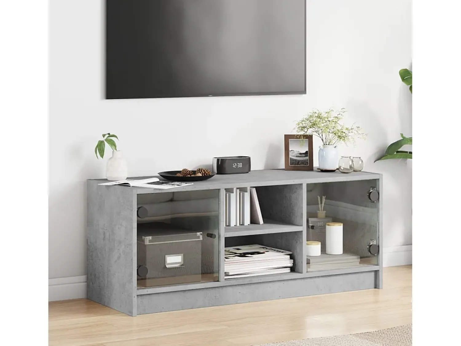 Móvel de TV c/ portas de vidro 102x37x42 cm cinza cimento PT166584^ Móvel De Tv