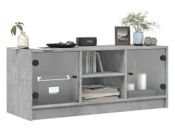 Móvel de TV c/ portas de vidro 102x37x42 cm cinza cimento PT166584^ Móvel De Tv