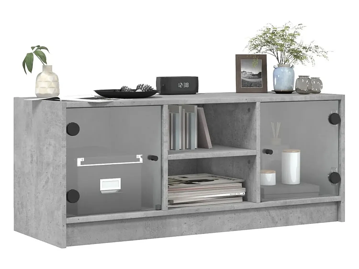 Móvel de TV c/ portas de vidro 102x37x42 cm cinza cimento PT166584^ Móvel De Tv
