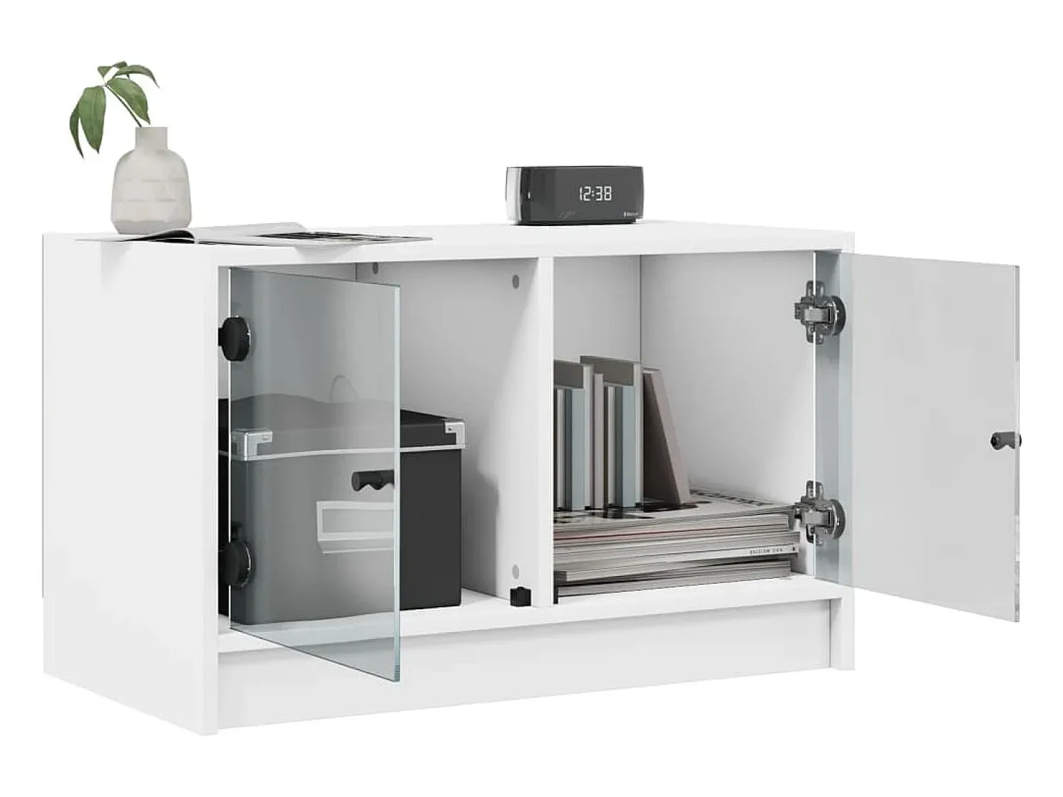 New Móvel de TV c/ portas de vidro 68x37x42 cm PT275797 Branco