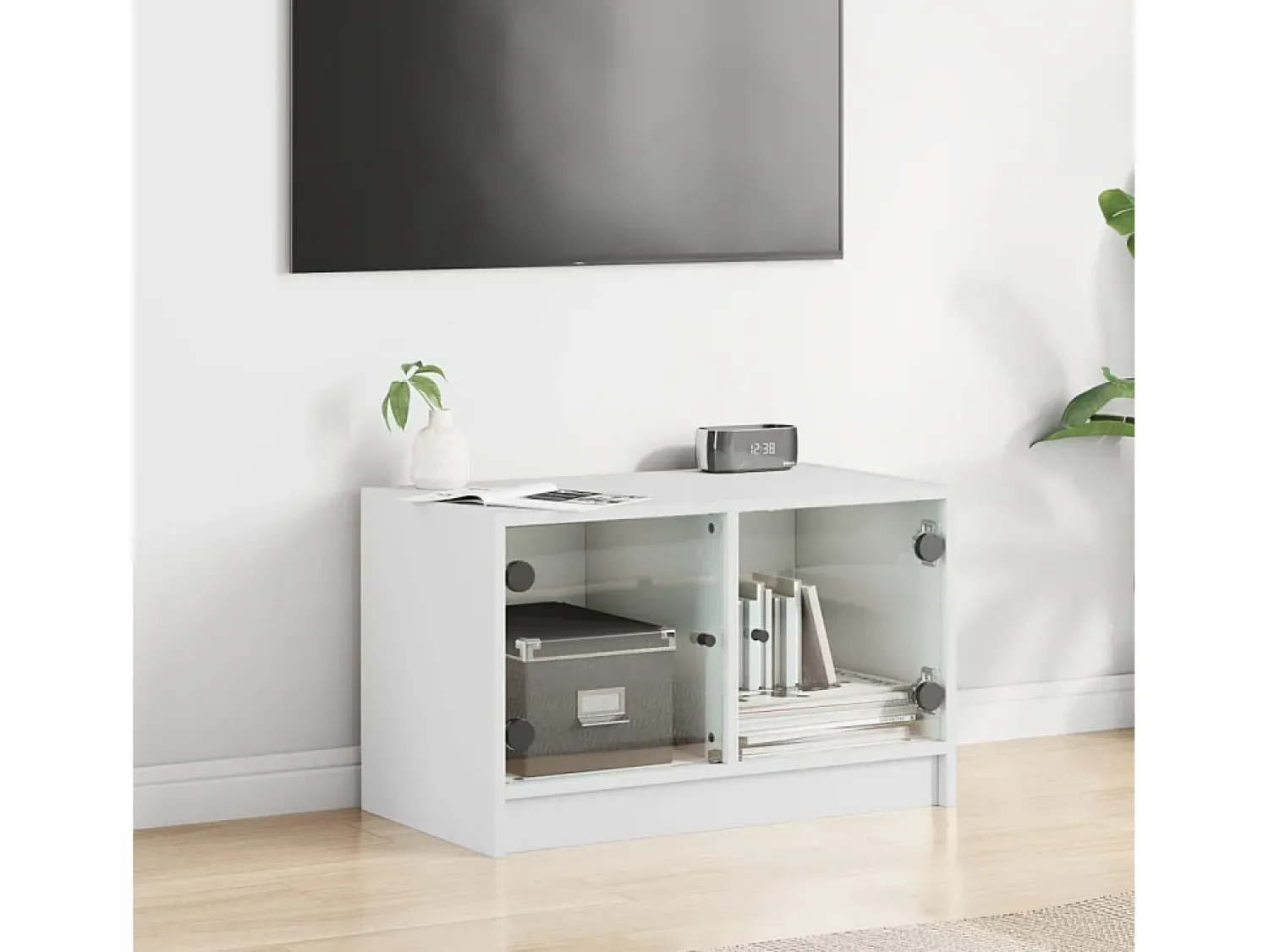 New Móvel de TV c/ portas de vidro 68x37x42 cm PT275797 Branco