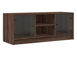 Móvel De Tv* Móvel de TV c/ portas de vidro 102x37x42 cm carvalho PT786879 Castanho