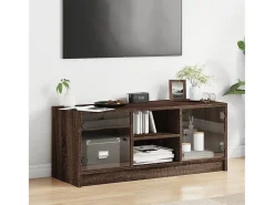 Móvel De Tv* Móvel de TV c/ portas de vidro 102x37x42 cm carvalho PT786879 Castanho