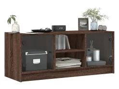Móvel De Tv* Móvel de TV c/ portas de vidro 102x37x42 cm carvalho PT786879 Castanho