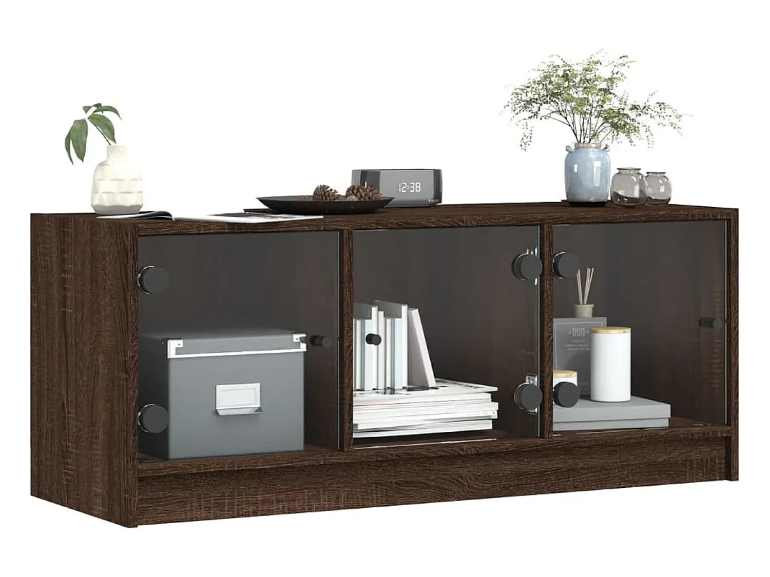 Móvel De Tv* Móvel de TV c/ portas de vidro 102x37x42 cm carvalho PT668870 Castanho