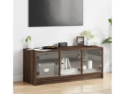 Móvel De Tv* Móvel de TV c/ portas de vidro 102x37x42 cm carvalho PT668870 Castanho