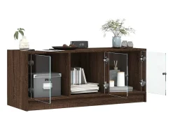 Móvel De Tv* Móvel de TV c/ portas de vidro 102x37x42 cm carvalho PT668870 Castanho