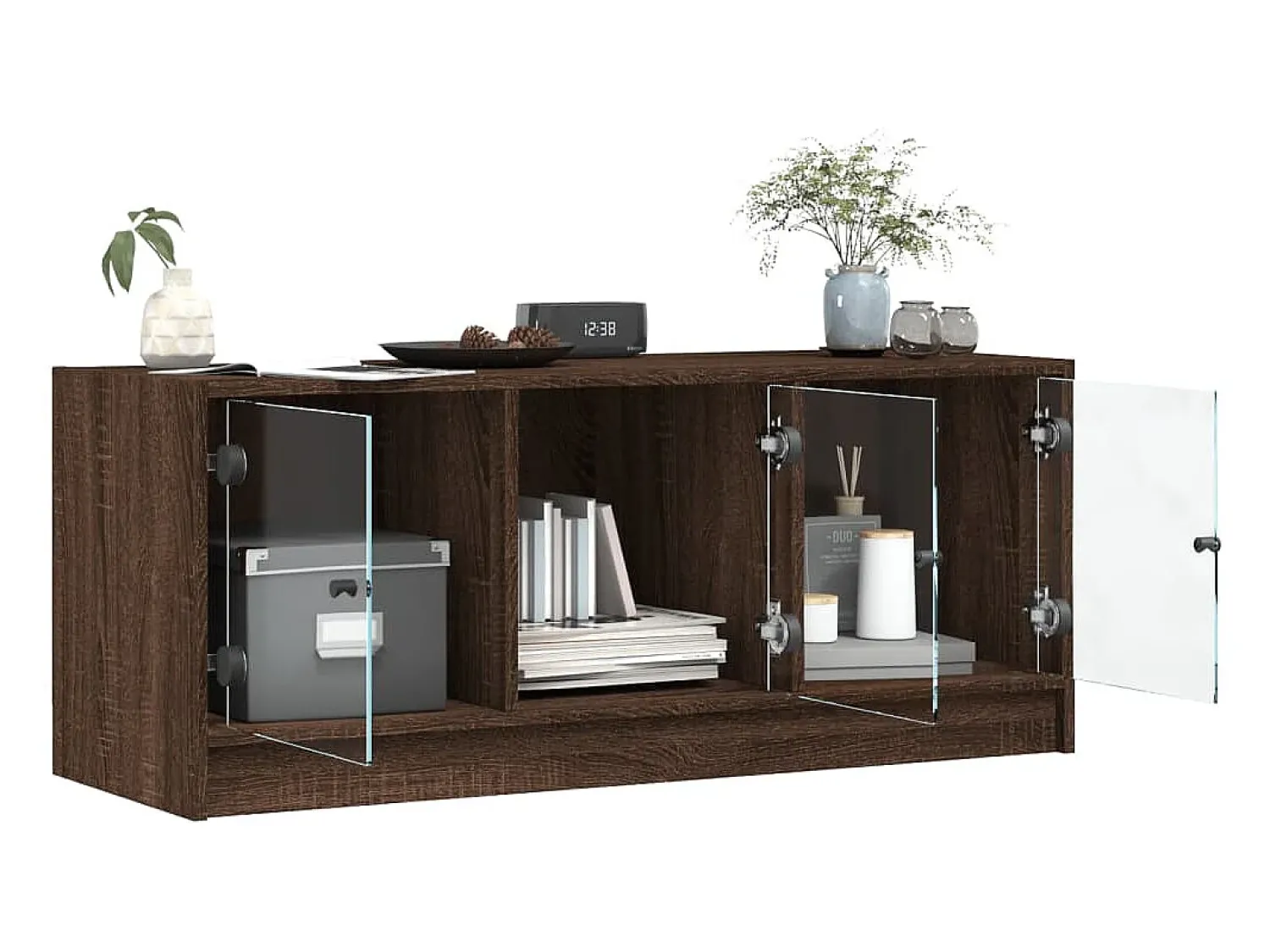 Móvel De Tv* Móvel de TV c/ portas de vidro 102x37x42 cm carvalho PT668870 Castanho