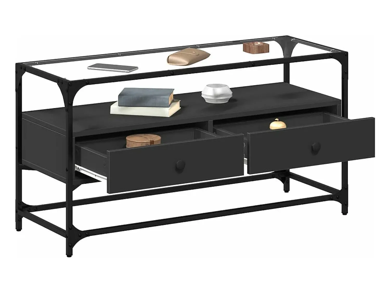 Móvel De Tv* Móvel de TV c/ tampo vidro 98x35x51 cm derivados madeira PT909392 Preto
