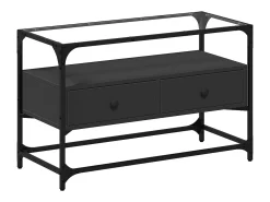 Discount vidaxl Móvel de TV c/ tampo vidro 80x35x51 cm derivados madeira Preto