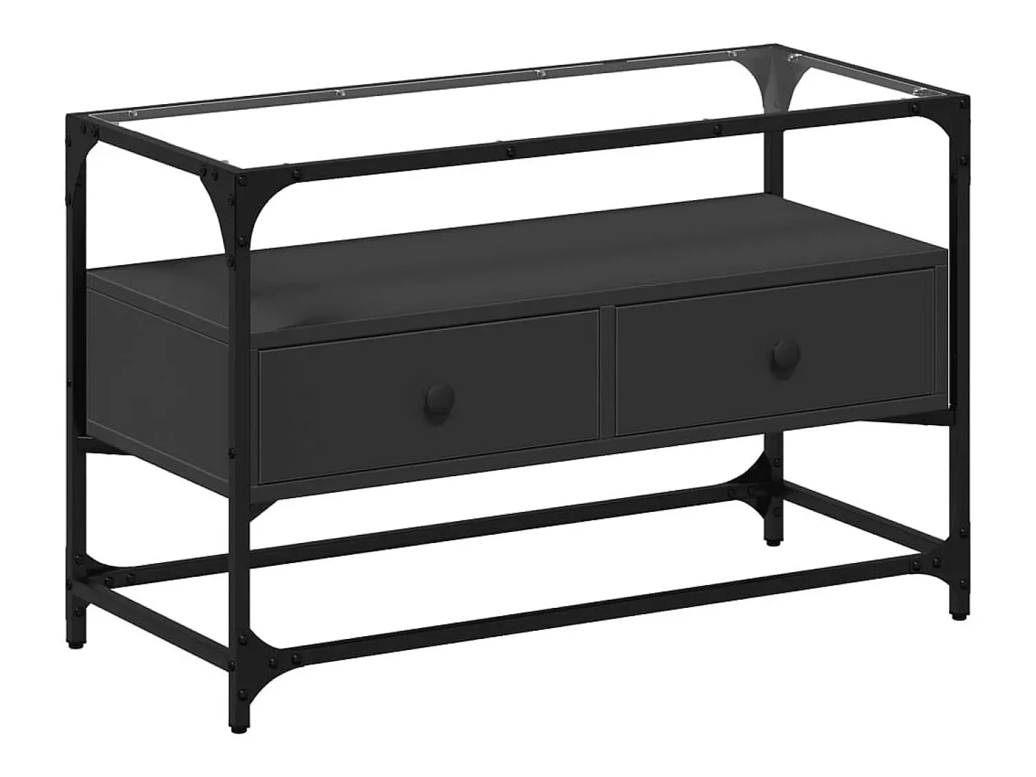 Discount vidaxl Móvel de TV c/ tampo vidro 80x35x51 cm derivados madeira Preto