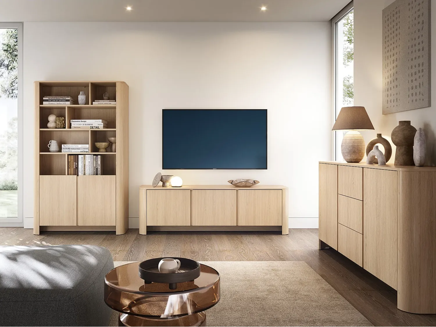 Móvel de TV, Carvalho Vicenza, 168 x 39 x 52 cm | Móvel moderno com cantos arredondados^ Móvel De Tv