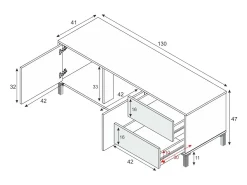Móvel De Tv*Dmora Móvel de TV Cary, Aparador para televisão com 2 portas, Móvel de TV para sala, Móvel de TV, Aparador para sala, 130x41h47 cm, Carvalho e Branco Castanho