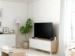 Móvel De Tv*Dmora Móvel de TV Cary, Aparador para televisão com 2 portas, Móvel de TV para sala, Móvel de TV, Aparador para sala, 130x41h47 cm, Carvalho e Branco Castanho