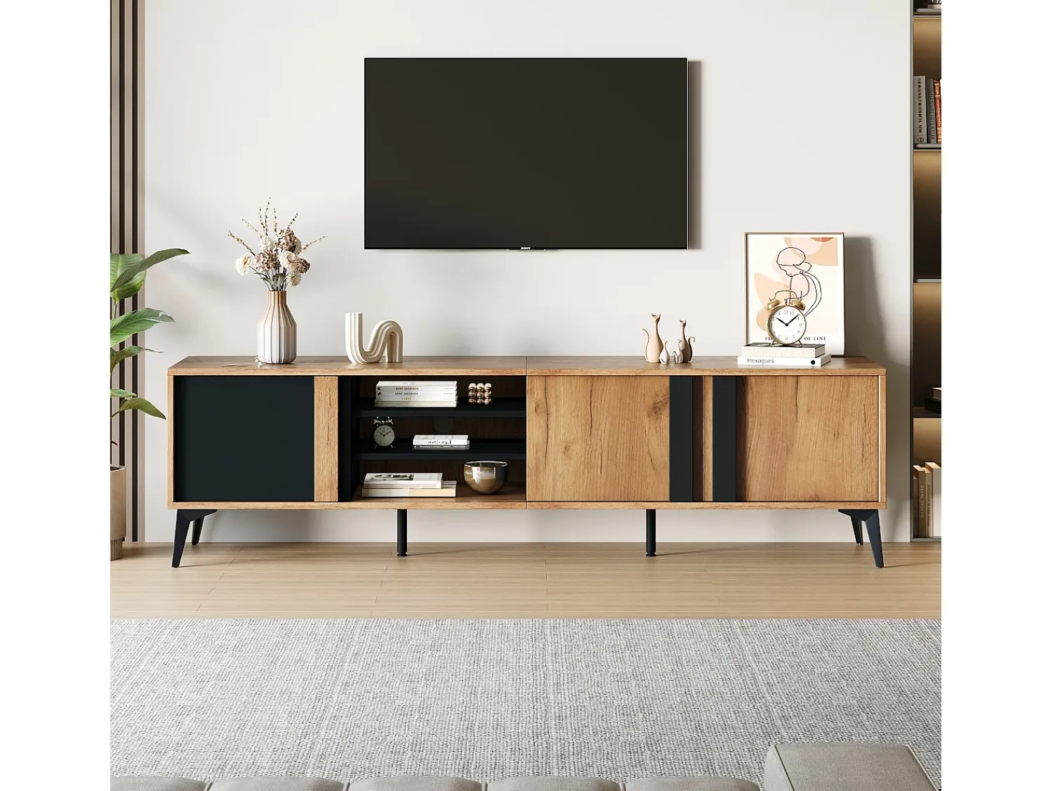 Hauss Spole Móvel de TV com 3 portas e arrumação aberta, 180x40x50 cm^ Móvel De Tv
