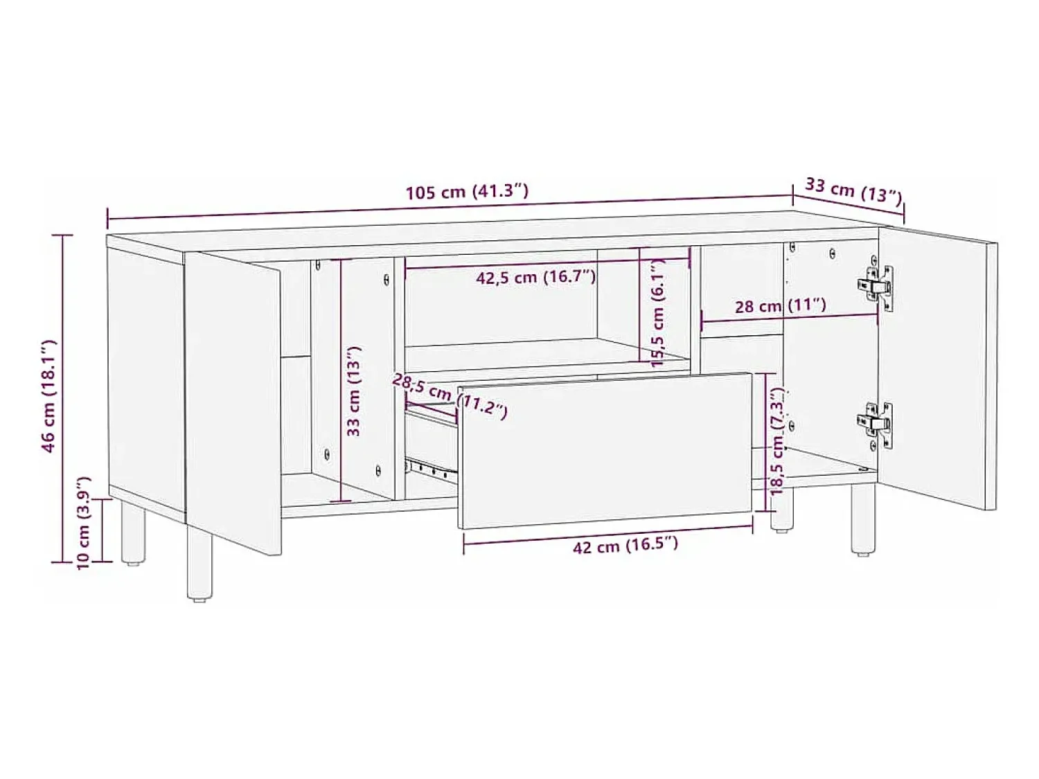 Sale vidaxl Móvel de TV castanho 105x33x46 cm madeira de mangueira maciça Natural claro