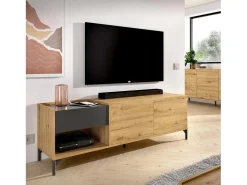 Móvel De Tv*Dmora Móvel de TV Cengalo, Aparador baixo da sala, Aparador da sala para televisão, 164x39h49 cm, Carvalho Notado e Antracite Castanho
