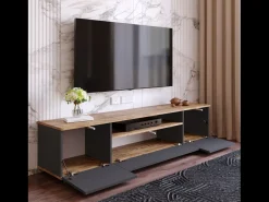 Concept-Usine Móvel de TV Cinza e Madeira 180 cm TYRO Estilo Contemporâneo com Arrumação - Pinho Atlântico e Antracite^ Móvel De Tv