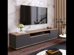 Concept-Usine Móvel de TV Cinza e Madeira 180 cm TYRO Estilo Contemporâneo com Arrumação - Pinho Atlântico e Antracite^ Móvel De Tv